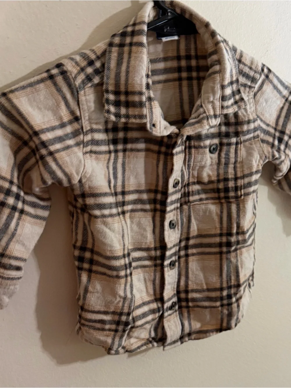Old Navy Size 3t Kids Plaid Button-Down Flannel Shirt Brown Cream
